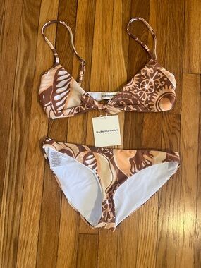 Mara Hoffman NWT Carla Bikini Set Cream Brown Printed Small